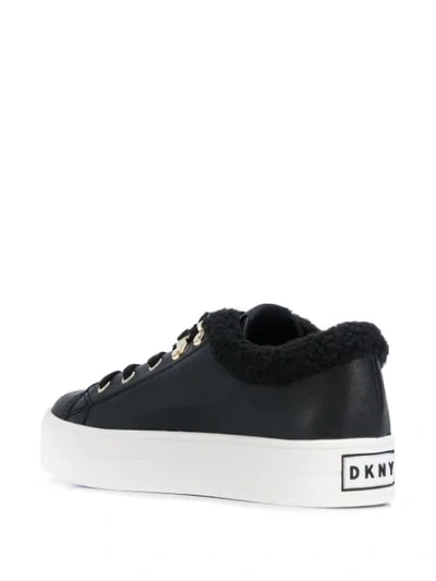 Shop Dkny Faux Shearling Logo Sneakers In Black