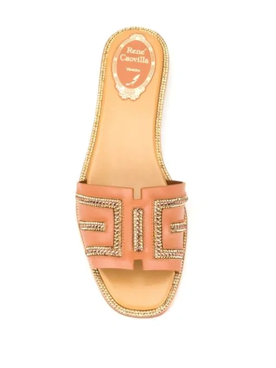 Shop René Caovilla Deena Crystal-embellished Slides In Neutrals