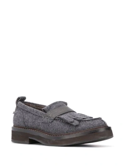 Shop Brunello Cucinelli Beaded Strap Textured Loafers In Grey