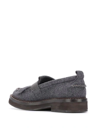 Shop Brunello Cucinelli Beaded Strap Textured Loafers In Grey