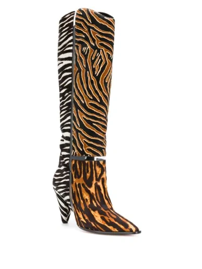 Shop Alexandre Birman Dora Mixed-print Knee Boots In Brown