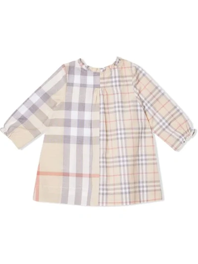 Shop Burberry Contrast Check Dress With Bloomers In Neutrals