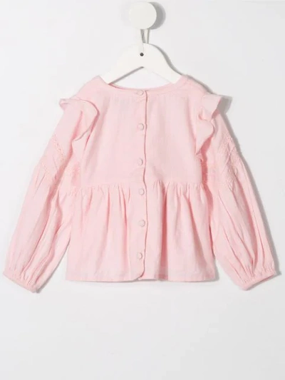 Shop Velveteen Marie Frill Shoulder Blouse In Pink