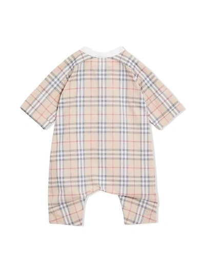 Shop Burberry Check Cotton Playsuit In Neutrals
