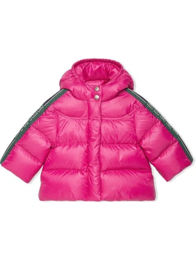 Shop Gucci Logo Stripe Padded Coat In Pink