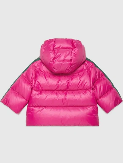 Shop Gucci Logo Stripe Padded Coat In Pink