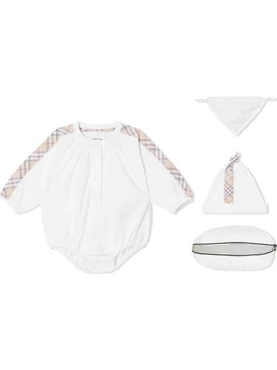Shop Burberry Three-piece Baby Gift Set In White
