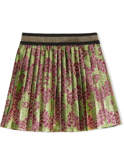 Shop Gucci Floral Print Lamé Skirt In Pink
