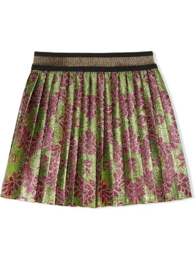 Shop Gucci Floral Print Lamé Skirt In Pink