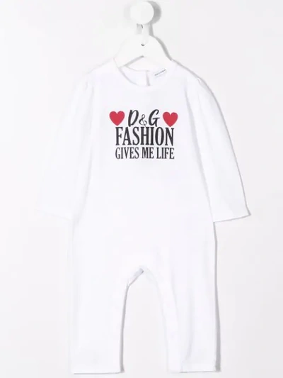 Shop Dolce & Gabbana Fashion Gives Me Life Print Romper In White