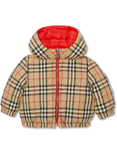 Shop Burberry Reversible Vintage Check Down-filled Puffer Jacket In Red