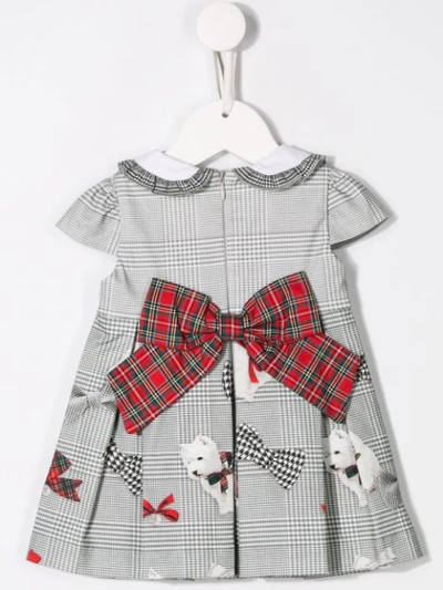 Shop Lapin House Bow Embellished Checked Dress In Grey