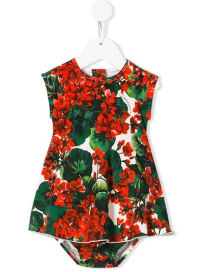 Shop Dolce & Gabbana Floral Romper Dress In Green