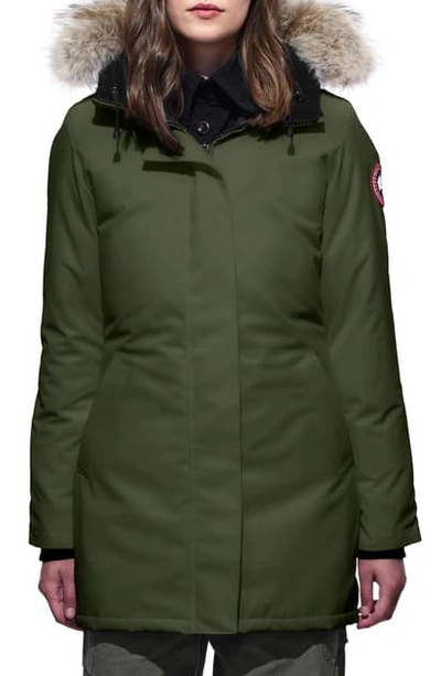 Shop Canada Goose Victoria Fusion Fit Down Parka With Genuine Coyote Fur Trim In Military Green