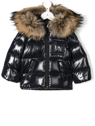 Shop Moncler Fur Collar Puffer Jacket In Blue