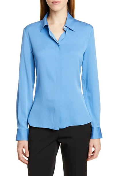 Shop Theory Classic Fitted Stretch Silk Shirt In Light Lapis