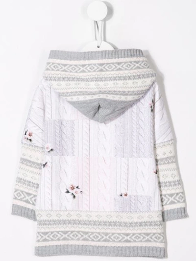 Shop Lapin House Hooded Cable Knit Print Dress In Neutrals