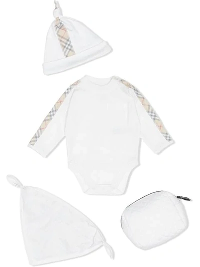 Shop Burberry Check Detail Cotton Three-piece Baby Gift Set In White