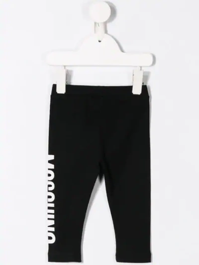 Moschino Two Tone Logo Print Leggings In Black
