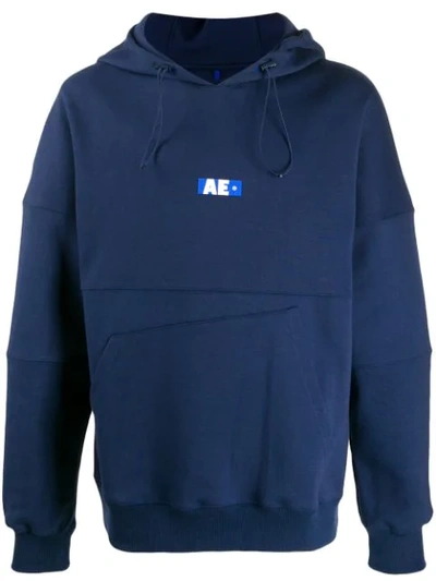 Shop Ader Error Ae Asymmetric-pocket Hoodie In Blue
