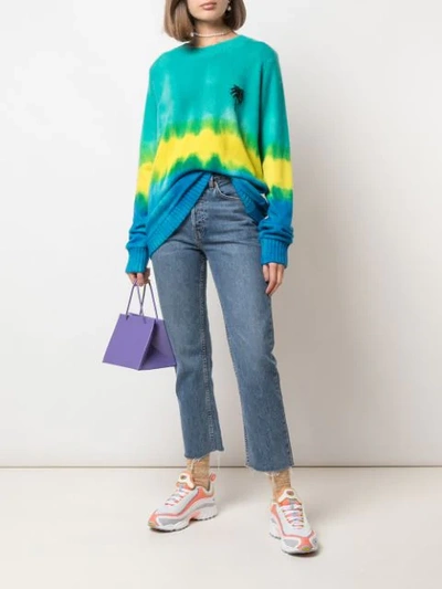 Shop The Elder Statesman Tie-dye Palm Tree Cashmere Jumper In Green