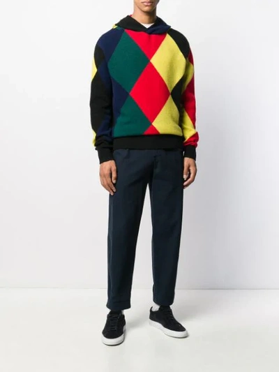 Pringle Of Scotland Harlequin Argyle Hooded Sweater In Black