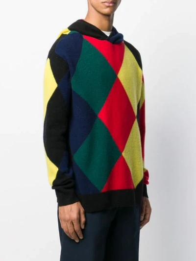 Pringle Of Scotland Harlequin Argyle Hooded Sweater In Black