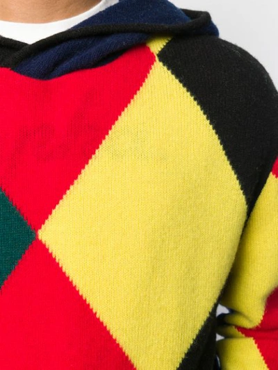 Pringle Of Scotland Harlequin Argyle Hooded Sweater In Black
