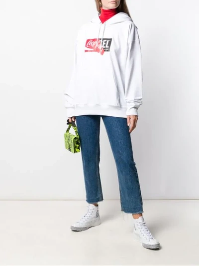Shop Diesel Recycled Fabric Hoodie With Double Logo Print In White