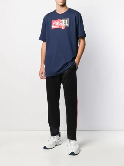 Shop Diesel Recycled Fabric T-shirt With Doublelogo Print In Blue