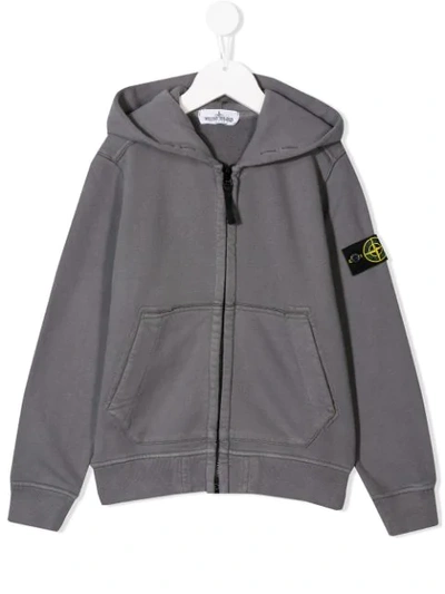 Shop Stone Island Junior Zipped Hoodie In Grey