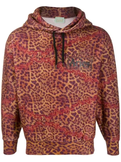 Shop Aries Leopard Print Fleece Hoodie In Neutrals