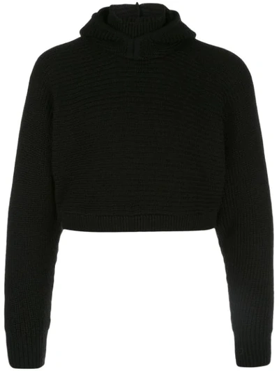 Shop Anton Belinskiy Cropped Knit Hoodie In Black