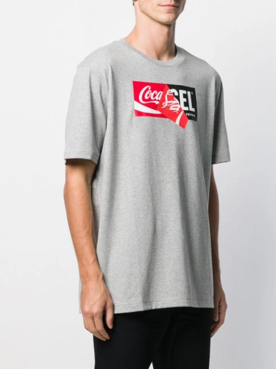 Shop Diesel Recycled Fabric Double Logo T-shirt In Grey