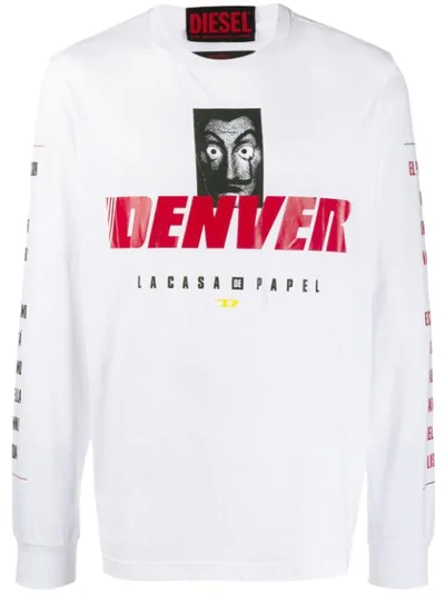 Shop Diesel Denver Printed Sweater In White