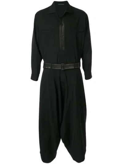 Shop Yohji Yamamoto Asymmetrical Belted Coat In Black