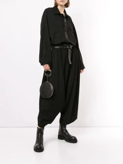 Shop Yohji Yamamoto Asymmetrical Belted Coat In Black