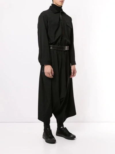 Shop Yohji Yamamoto Asymmetrical Belted Coat In Black