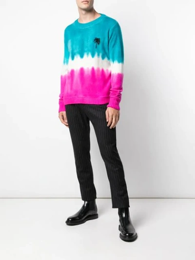 Shop The Elder Statesman Tie-dye Palm Tree Cashmere Jumper In Blue