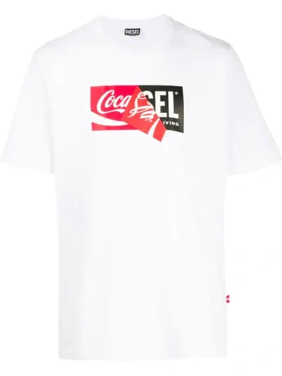 Shop Diesel Recycled Fabric T-shirt With Doublelogo Print In White