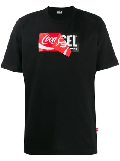 Shop Diesel Recycled Fabric T-shirt With Doublelogo Print In Black