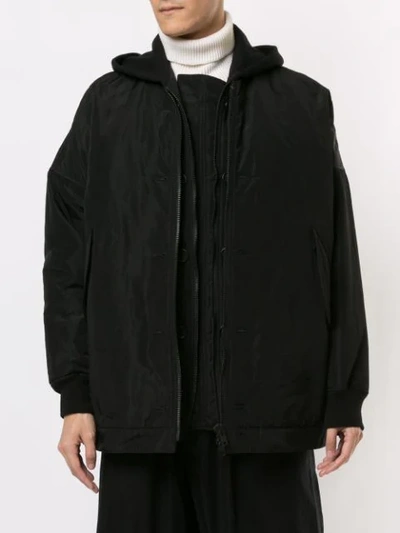 Shop Yohji Yamamoto Layered Hooded Jacket In Black