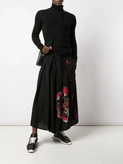 Shop Yohji Yamamoto Printed Wide Leg Trousers In Black