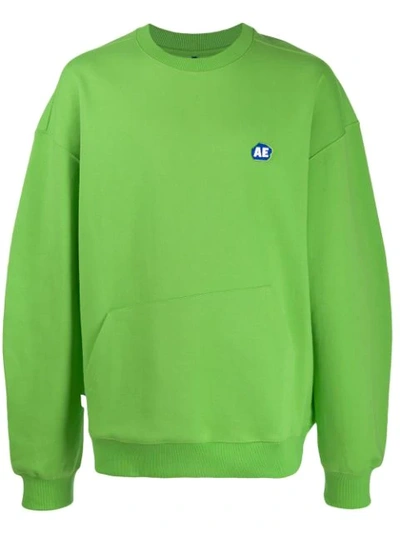 Shop Ader Error Oversized Stone Logo Sweatshirt In Neon Green