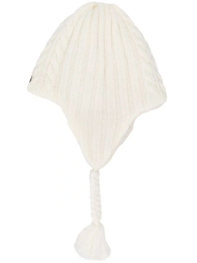 Shop Moncler Knitted Tassel Beanie In White