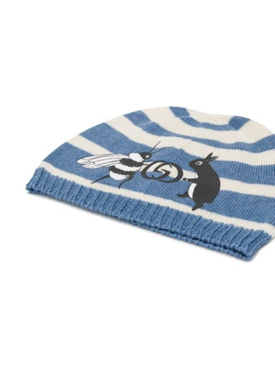 Shop Gucci Knitted Logo Beanie In Blue