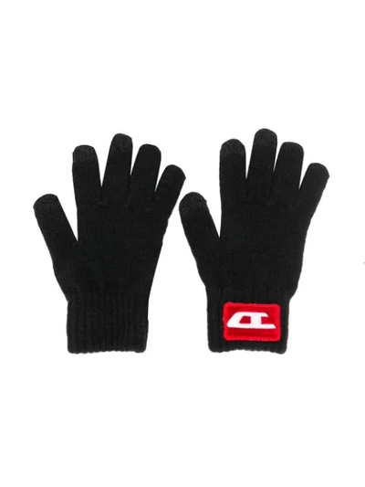 Shop Diesel Knitted Logo Gloves In Black
