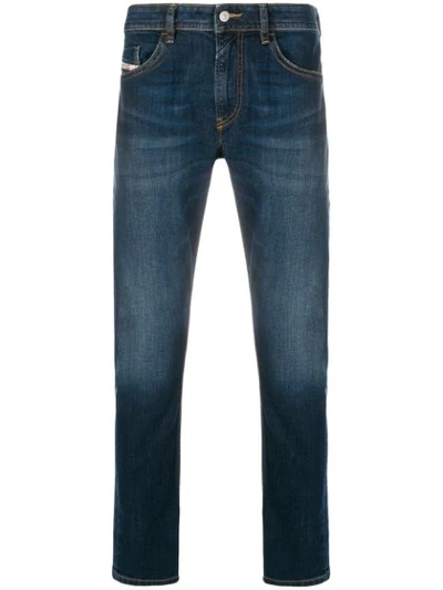 Shop Diesel Mid-rise Straight-leg Jeans In 00-01 Dark Bue