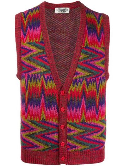 Pre-owned Missoni 1990s Zigzag Knitted Waistcoat In Red