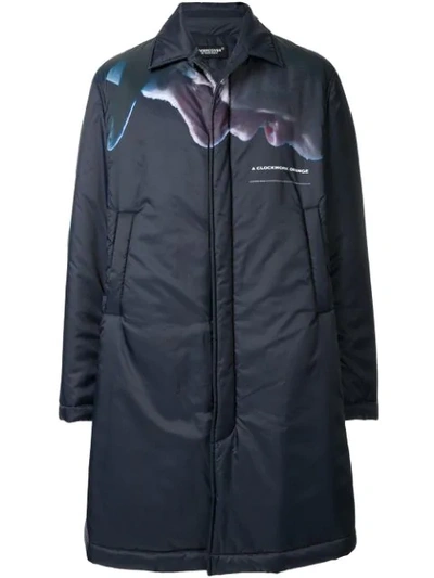 Shop Undercover Graphic Print Parka Coat In Blue